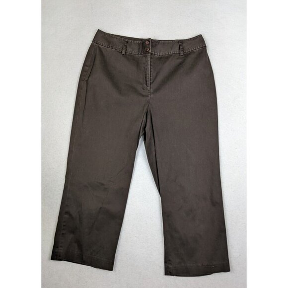 WORTHINGTON - WOMEN'S BROWN FLAT FRONT CROPPED CAPRI KHAKI CHINO PANTS - SIZE 12 - Picture 1 of 9